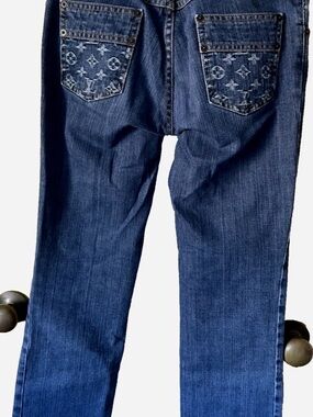 Authentic Louis Vuitton Dark Blue Denim Jeans with Monogram Back Pockets